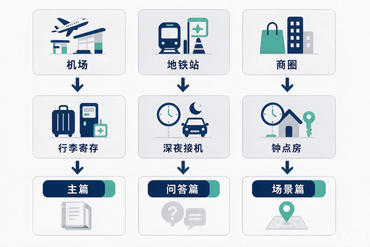 花都地标+服务内容组合写法示意图:地标清单到问答展开