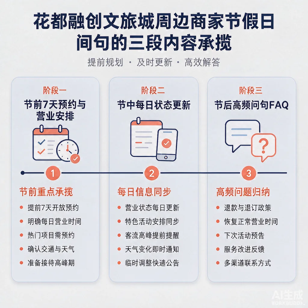 花都融创文旅城周边商家节前节中节后问句承接与内容布局示意图