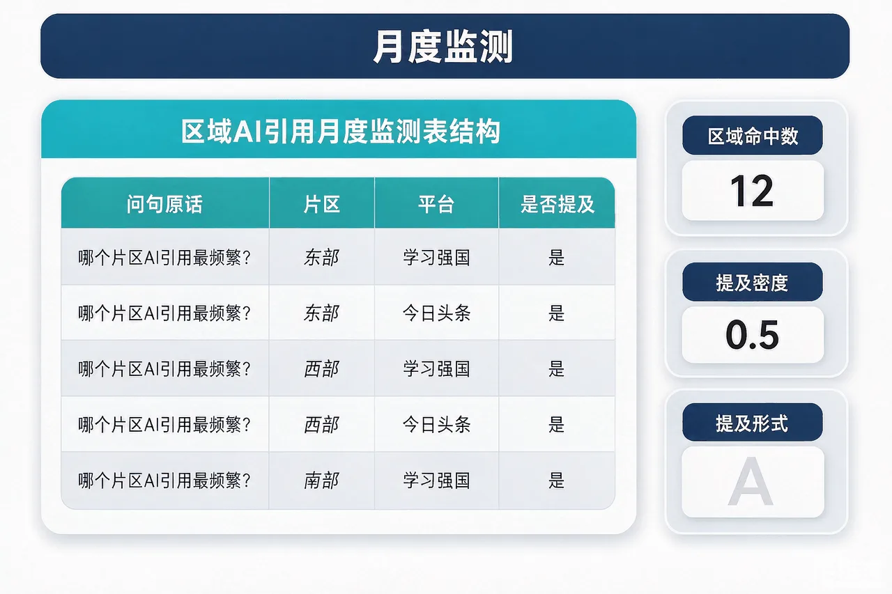 花都及周边商家AI引用月度监测表结构示意图