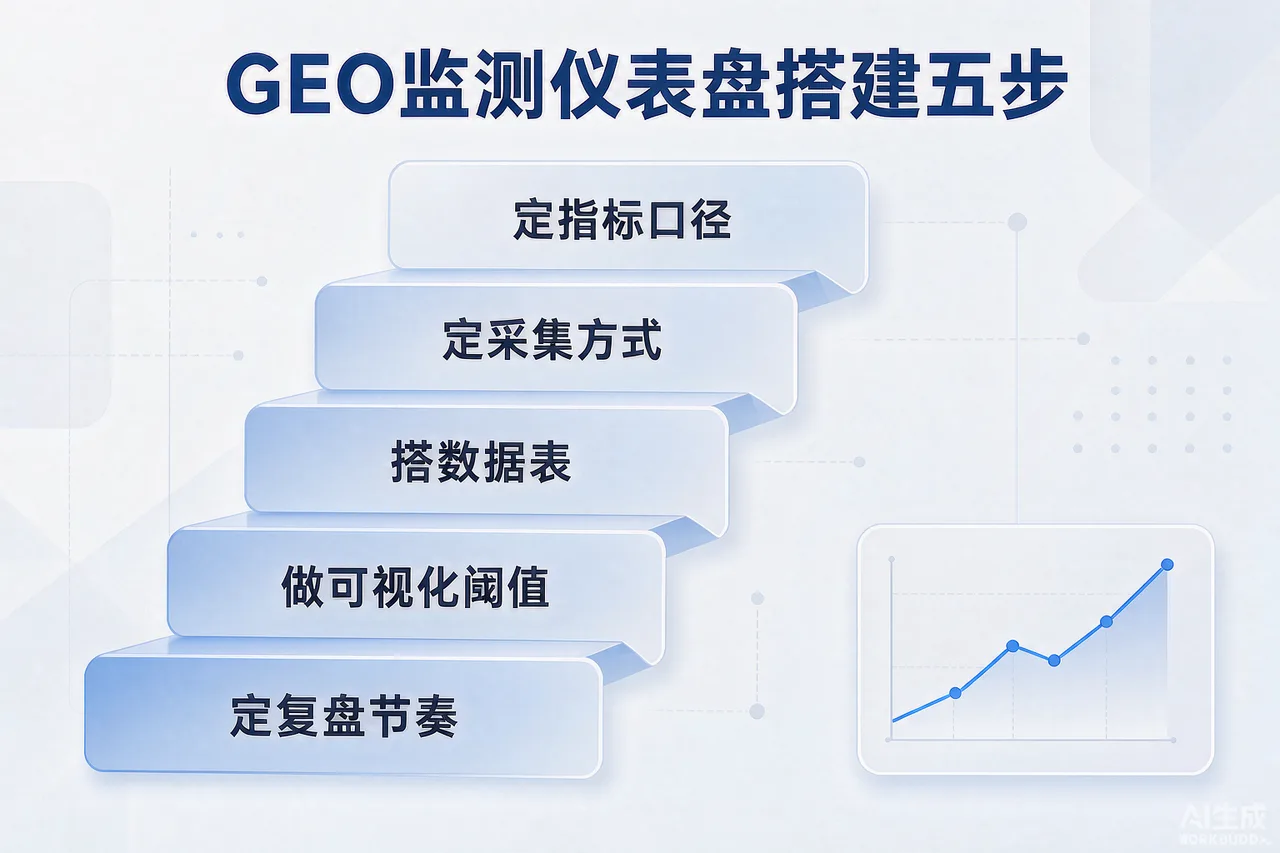 GEO监测仪表盘从0到1的5个步骤与两张表结构设计示意图