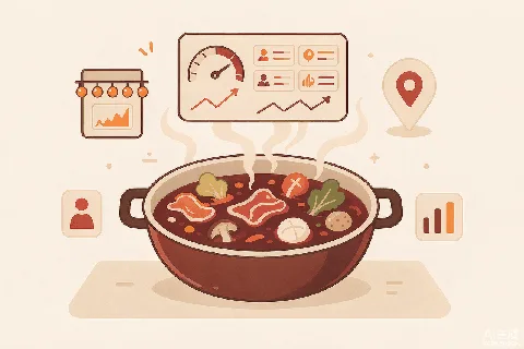 火锅店GEO复盘四指标演示看板：AI提问命中率、引用篇数、到店提及、口径说明