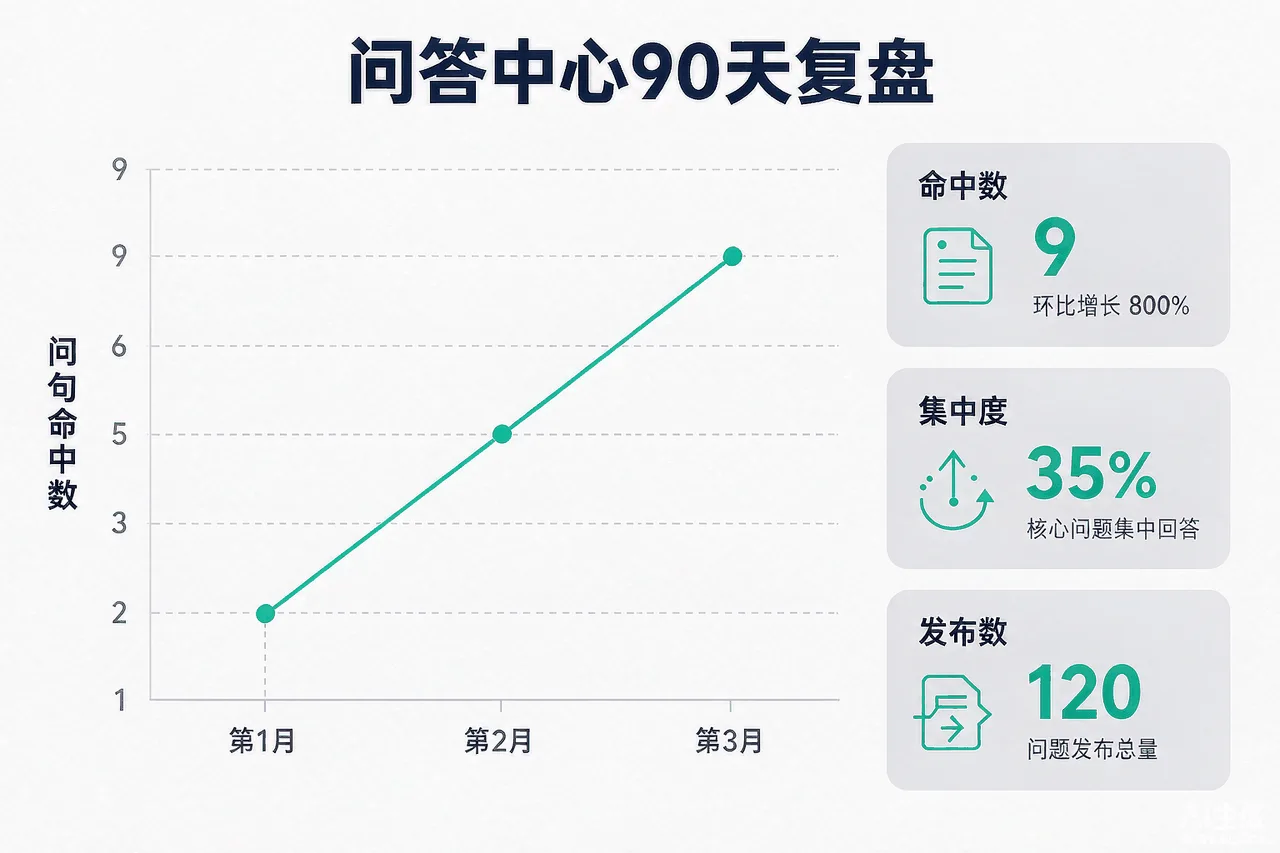 问答中心90天引用率变化复盘模板示意图
